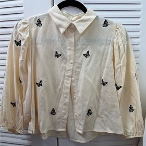 Butterfly Embroidered Cream Blouse